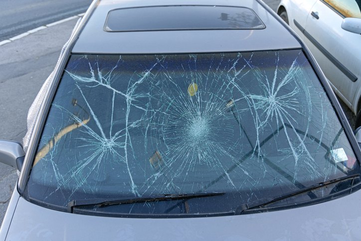 Close-up view of Cracked Car Windshield in Edmonton & Leduc, AB